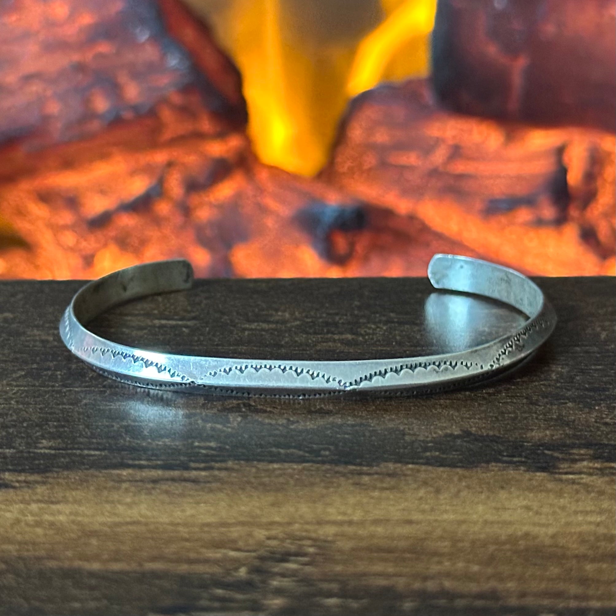 Sterling Hand Stamped Carinated Stacker Cuff