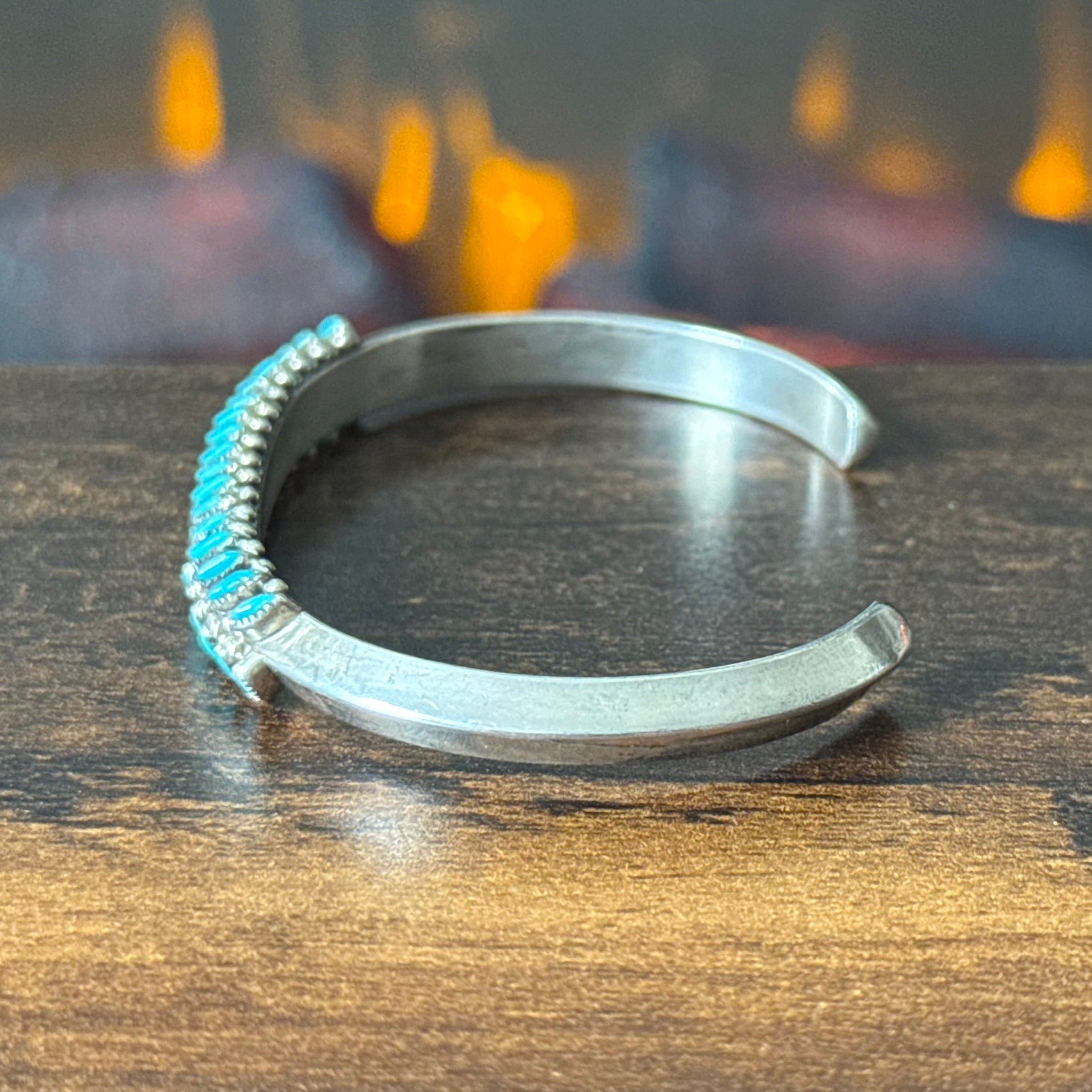 Turquoise 34 Stone Sterling Needlepoint Carinated Stacker Cuff
