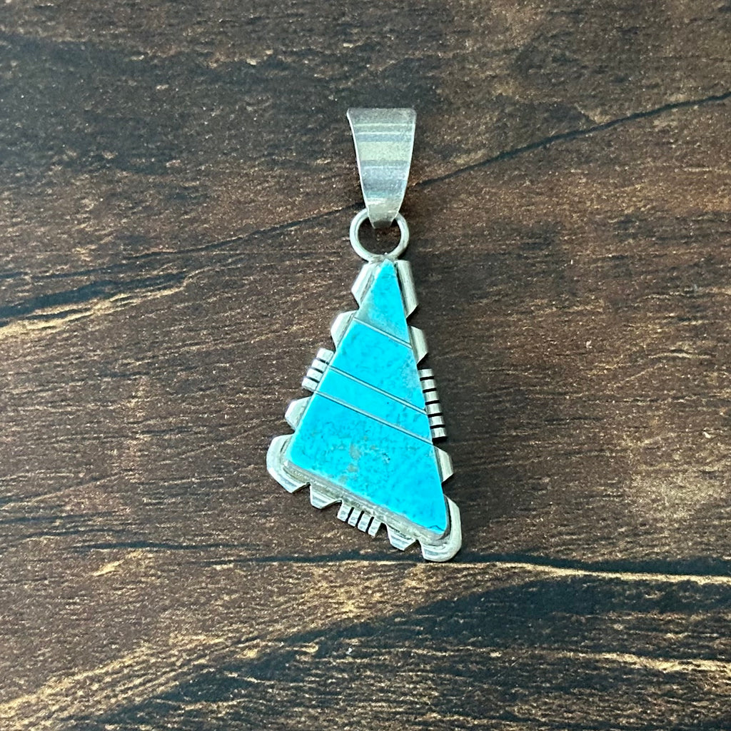 Navajo Brandon Etsitty Turquoise Sterling Triangular Inlay Pendant