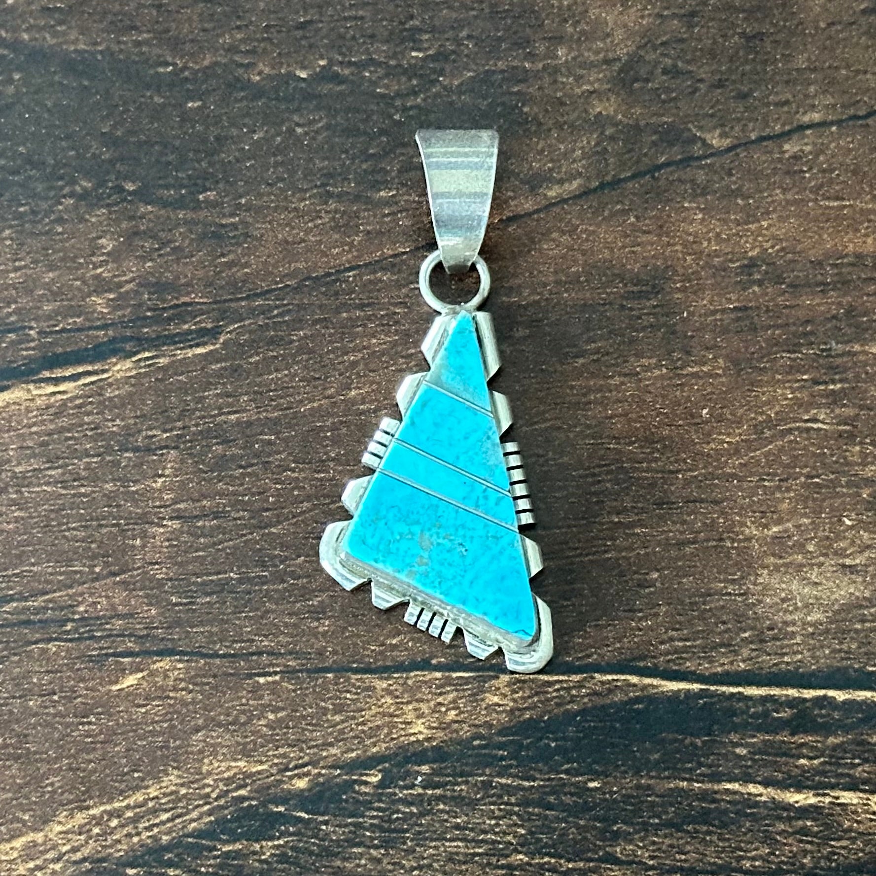 Navajo Brandon Etsitty Turquoise Sterling Triangular Inlay Pendant