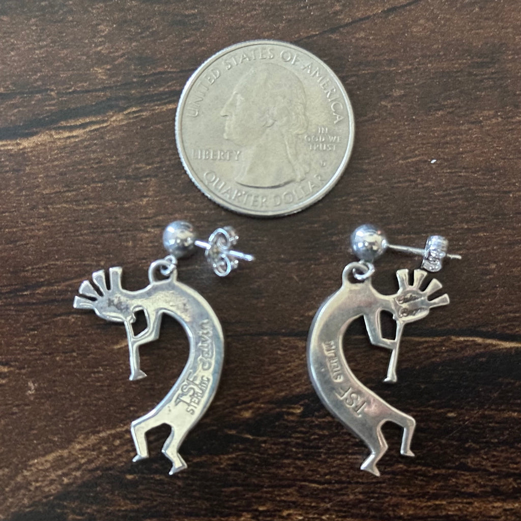 Navajo Calvin Begay Lapis Sterling Kokopelli Inlay Dangle Earrings