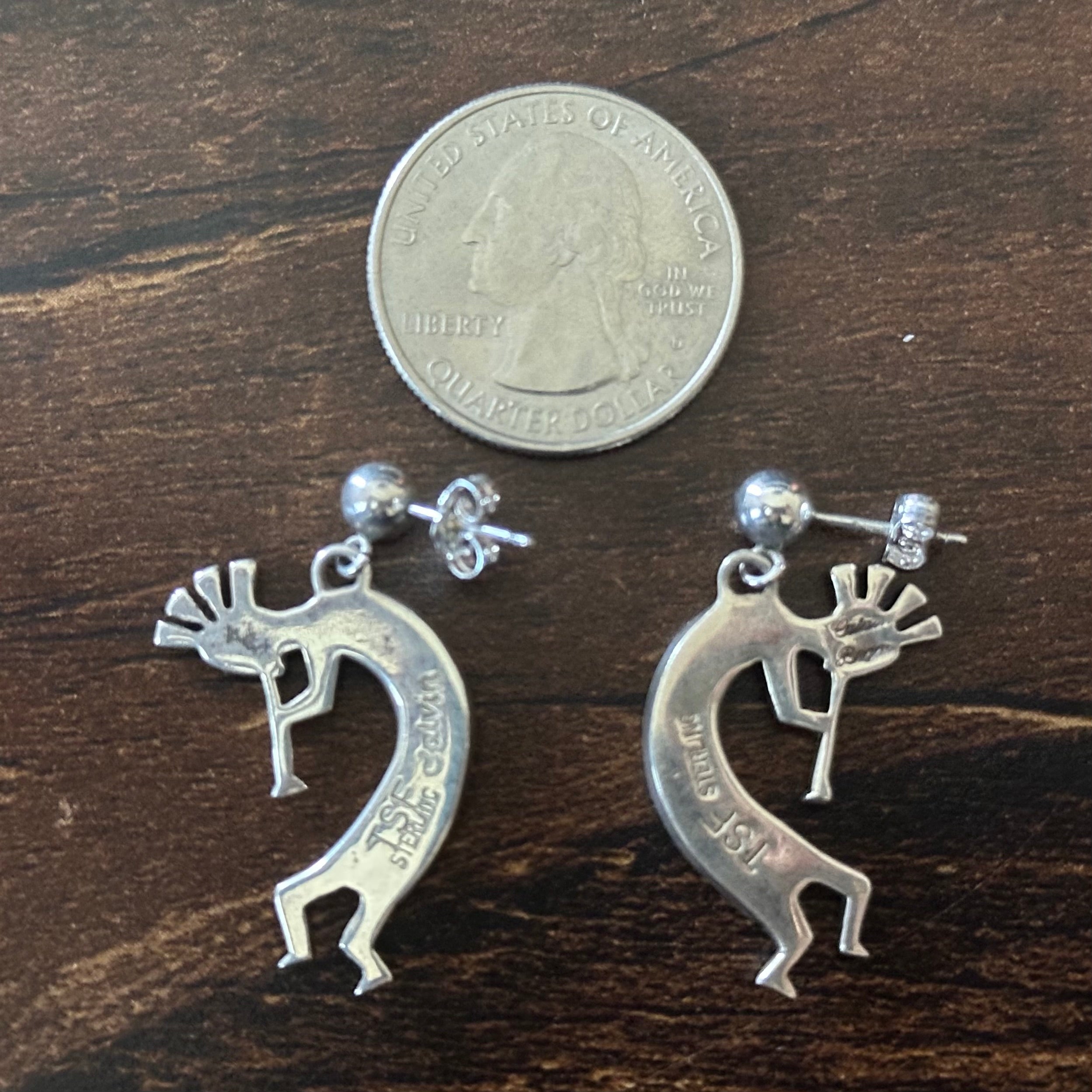 Navajo Calvin Begay Lapis Sterling Kokopelli Inlay Dangle Earrings