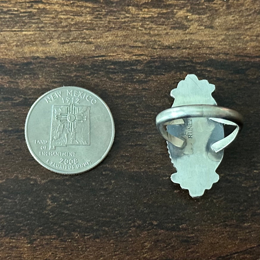 Navajo Freda Martinez White Buffalo Sterling Twist Wire Bezel Ring