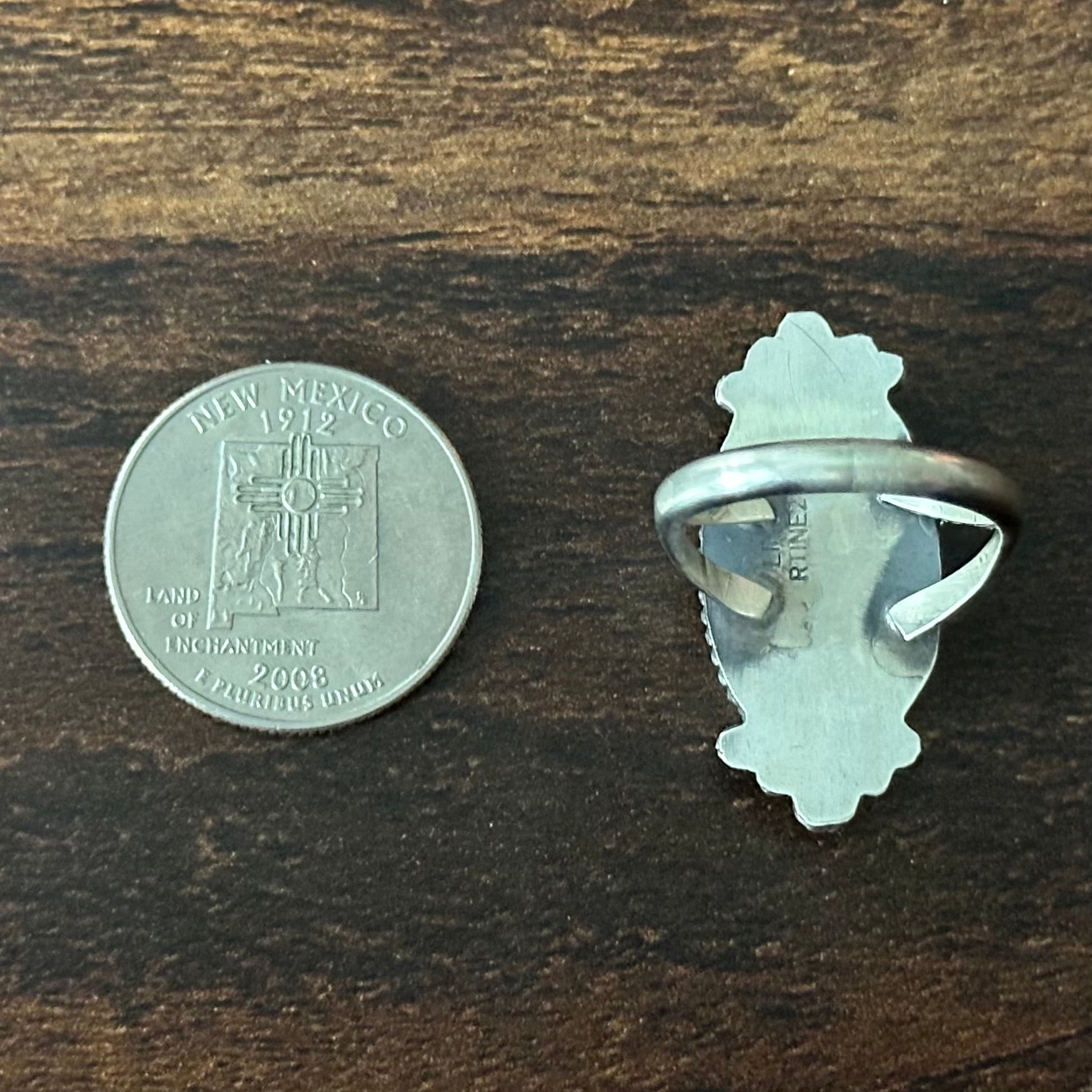 Navajo Freda Martinez White Buffalo Sterling Twist Wire Bezel Ring