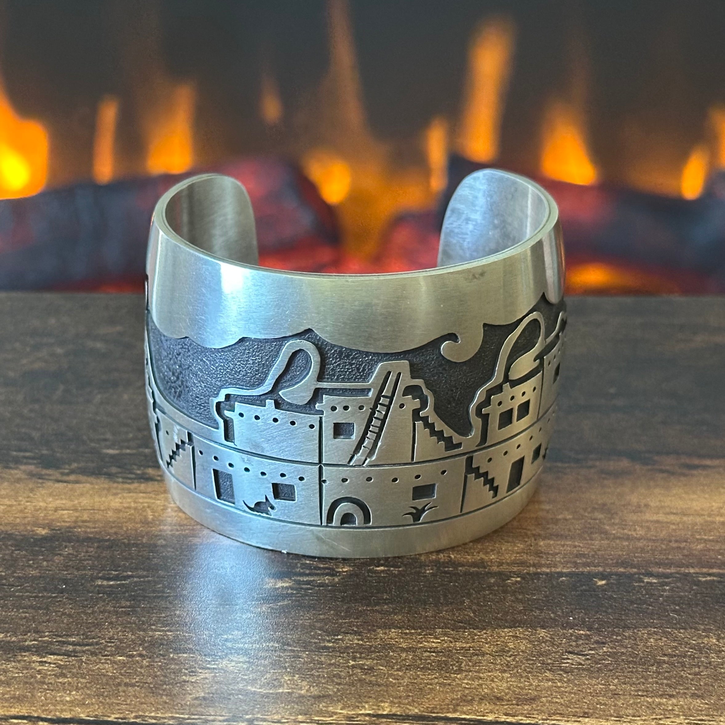 Pictogram Signed Sterling Overlay Storyteller Statement Cuff