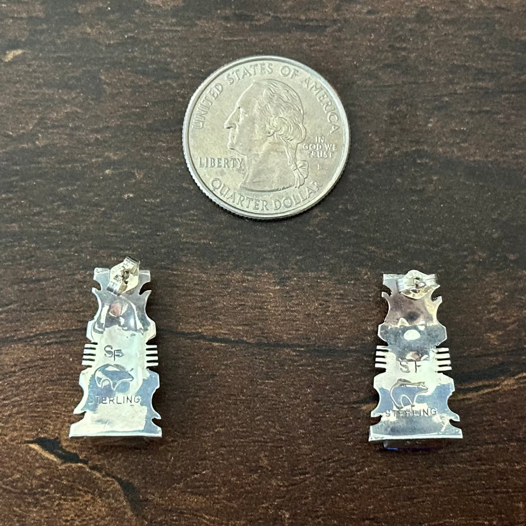 Navajo Steve Francisco Blue Opal Sterling Inlay Stud Earrings