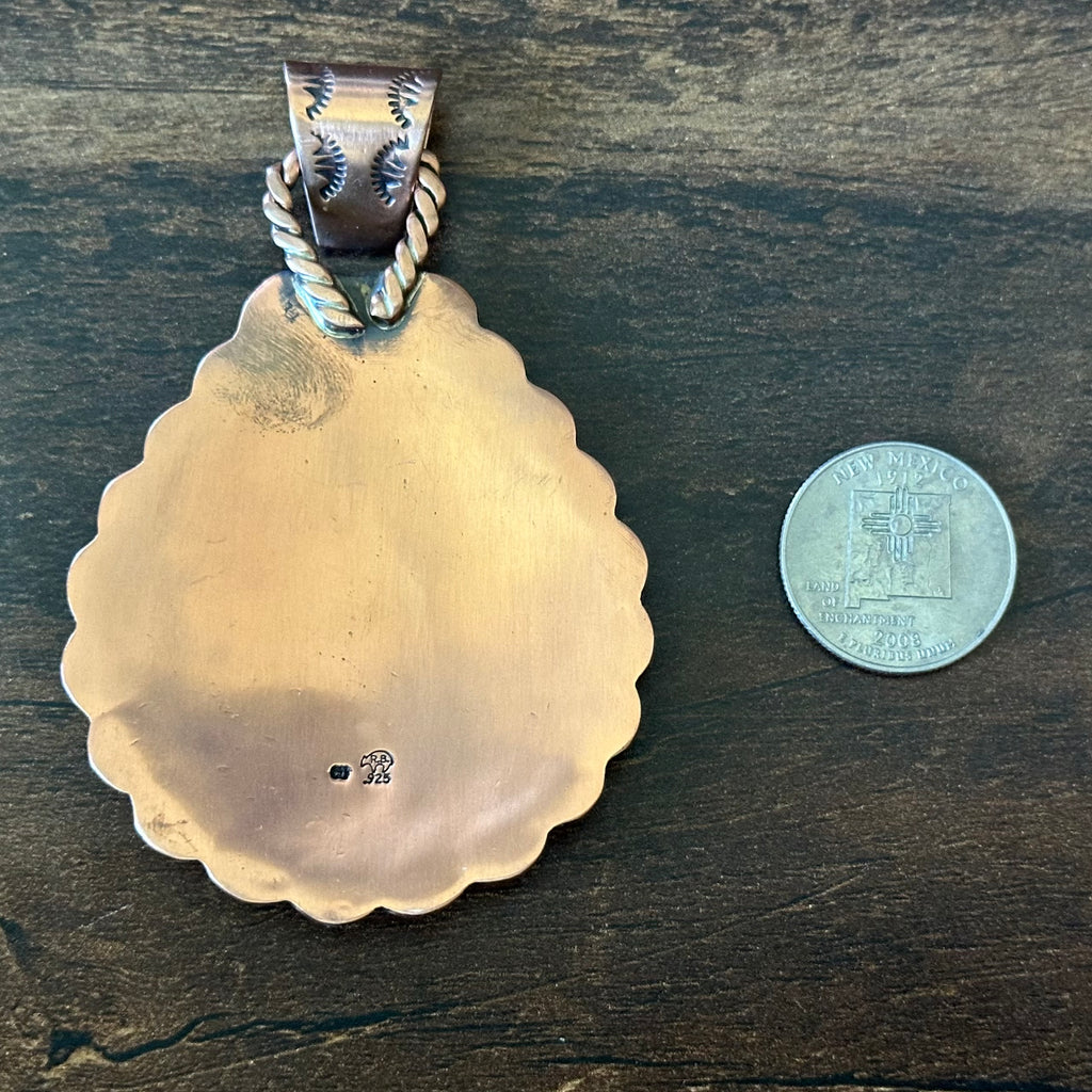 Running Bear Trading Turquoise 5 Stone Copper Over Sterling Feather Pendant