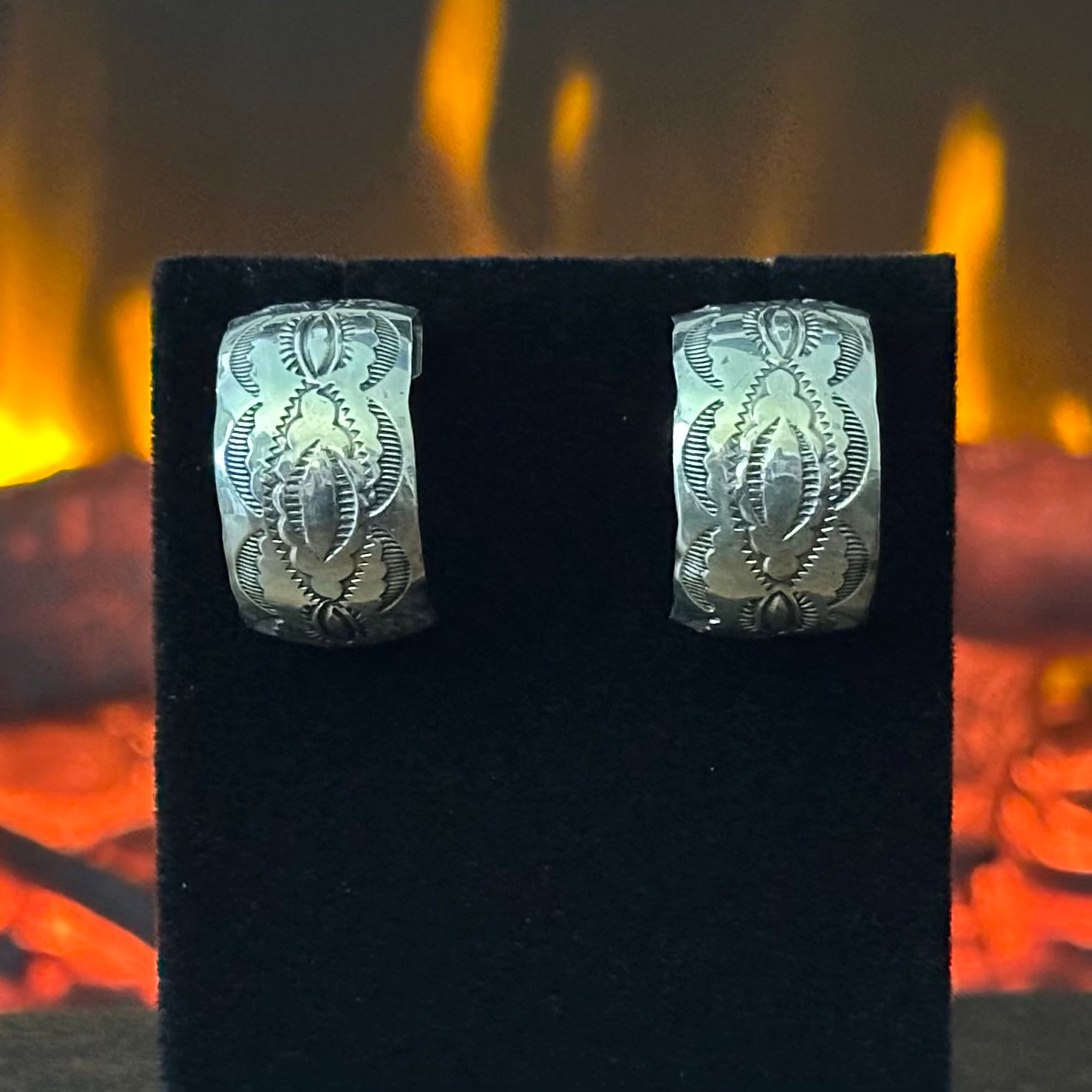 JG Signed Sterling Hand Stamped Stud Earrings