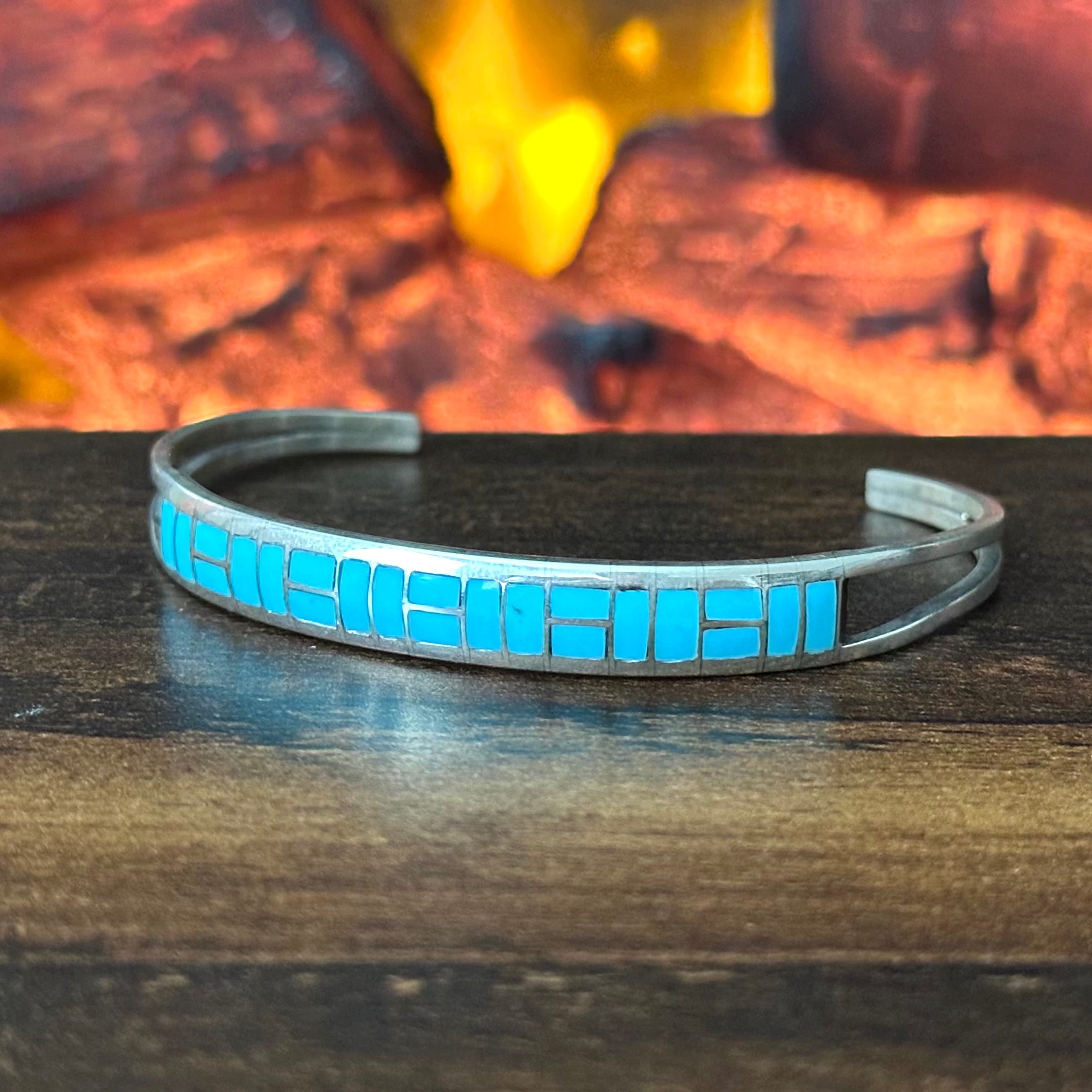 GT Signed Turquoise Sterling Inlay Stacker Cuff