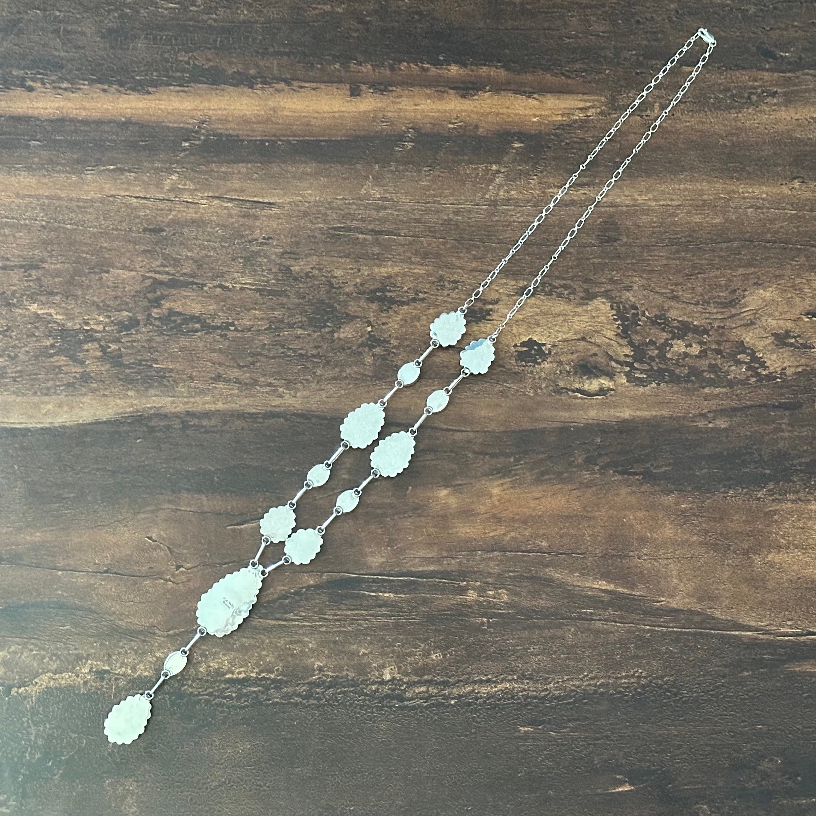 Navajo P.A. Smith Turquoise 13 Stone Sterling Lariat Statement Necklace