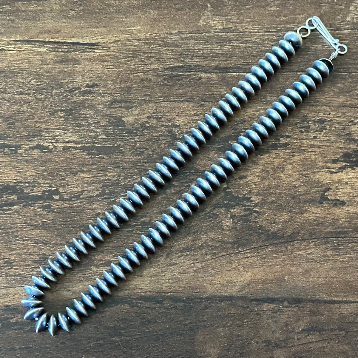 Navajo Bryannen Halwood Handmade Sterling Oxidized Saucer Bead Necklace