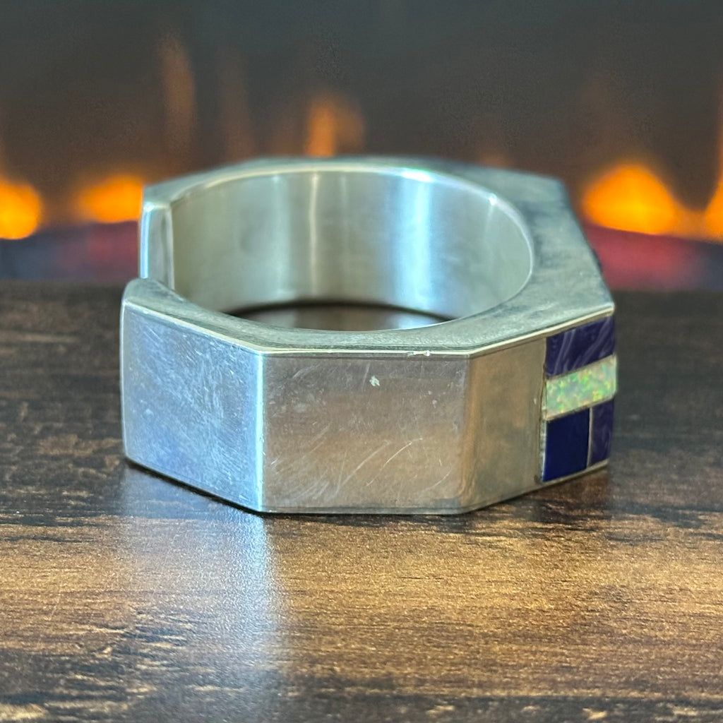 Navajo Ray Begay Opal Lapis Sodalite Charoite Sterling Inlay Cuff