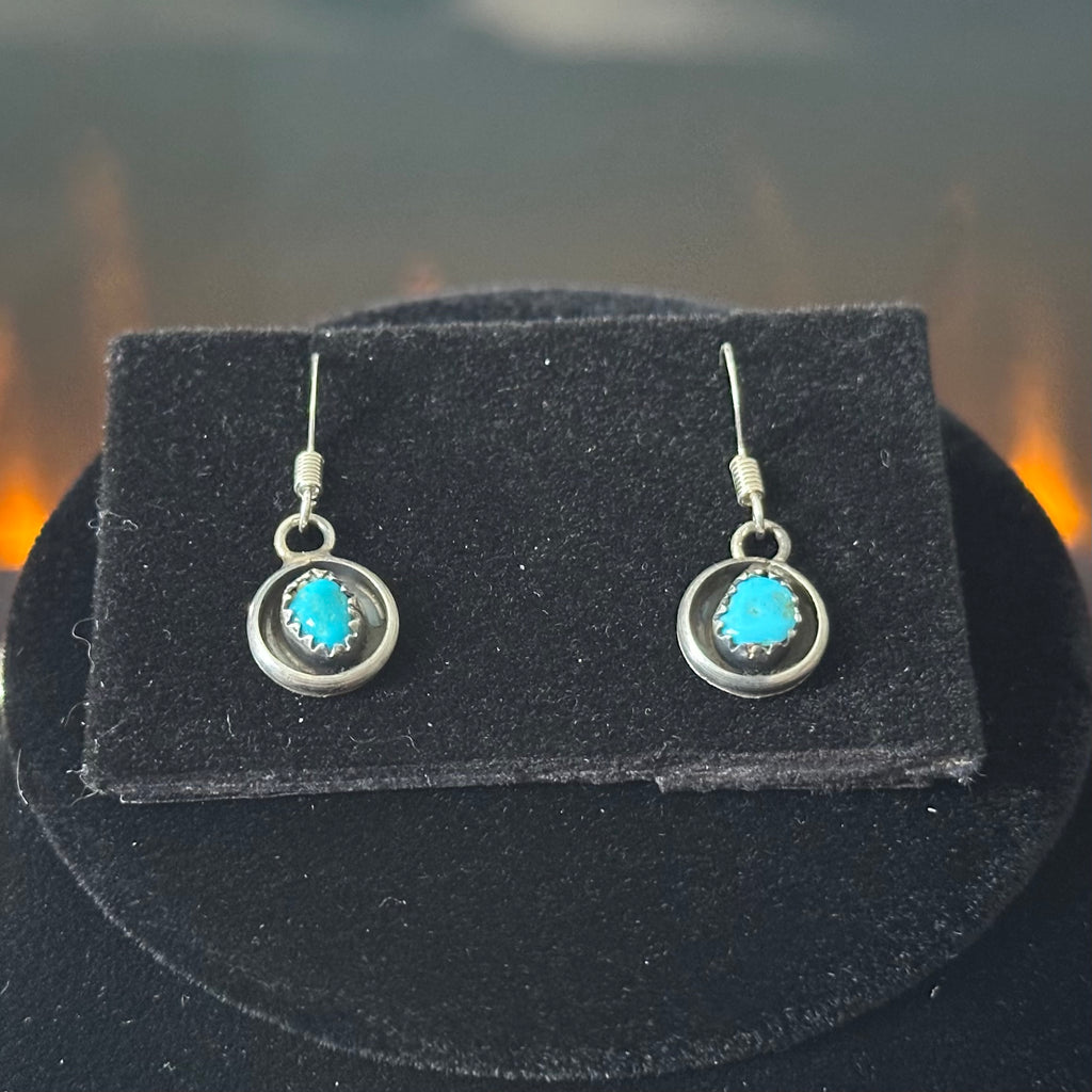 Navajo Phil & Lenora Garcia Turquoise Red Coral 19 Stone Sterling Squash Blossom Earrings Set