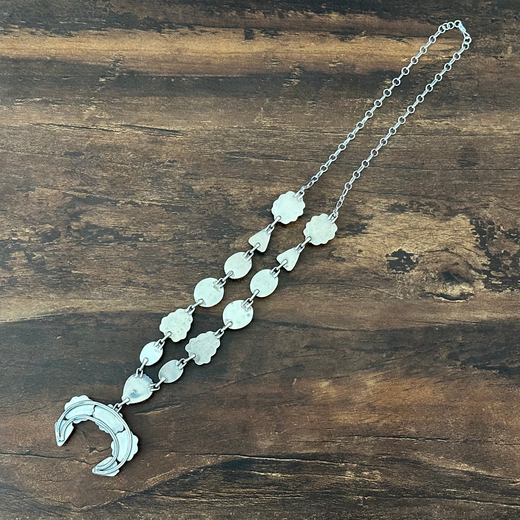 Running Bear Trading Turquoise 18 Stone Sterling Hand Stamped Twist Wire Naja Statement Necklace
