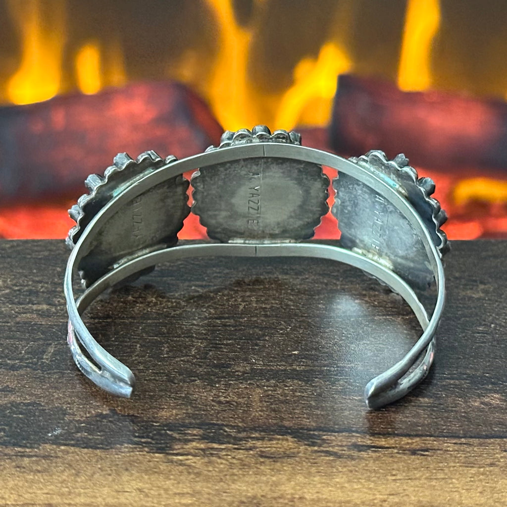 Navajo Antonio Yazzie Turquoise Red Coral Mother of Pearl 36 Stone Sterling Snake Eye Cardinal Inlay Cuff