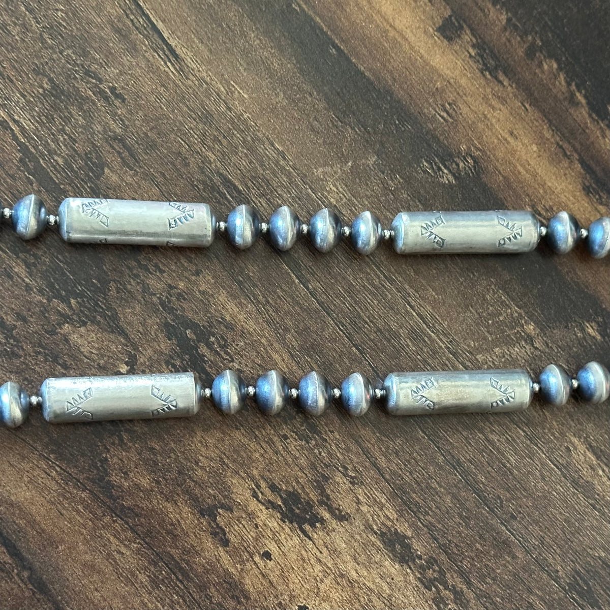 Navajo Sharon Cooley Sterling Handmade Stamped Cylinder Bead Necklace Earrings Set