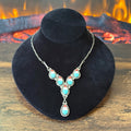 Zuni Lowsayatee 1990s Turquoise Mother of Pearl Red Coral Sterling Inlay Teardrop Necklace