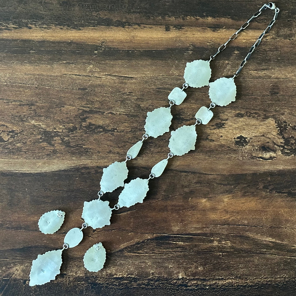 Navajo Sheila Tso Royston Ribbon Turquoise 133 Stone Cluster Lariat Necklace Earrings Set