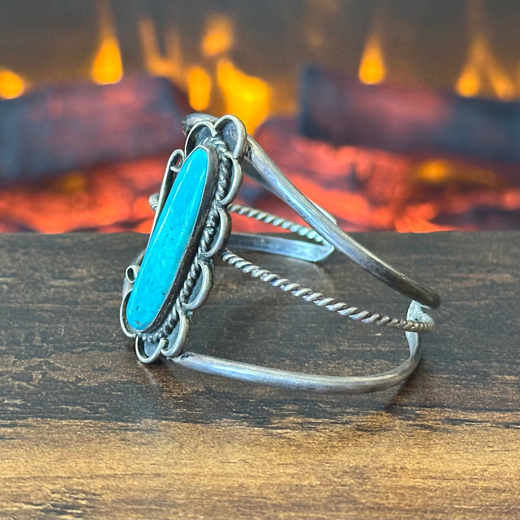 Turquoise Sterling Floral Twist Wire Cuff