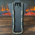 Navajo Tysha Aparicio Turquoise Sterling Handmade Floral Cylinder Bead Stamped Necklace Earrings Set