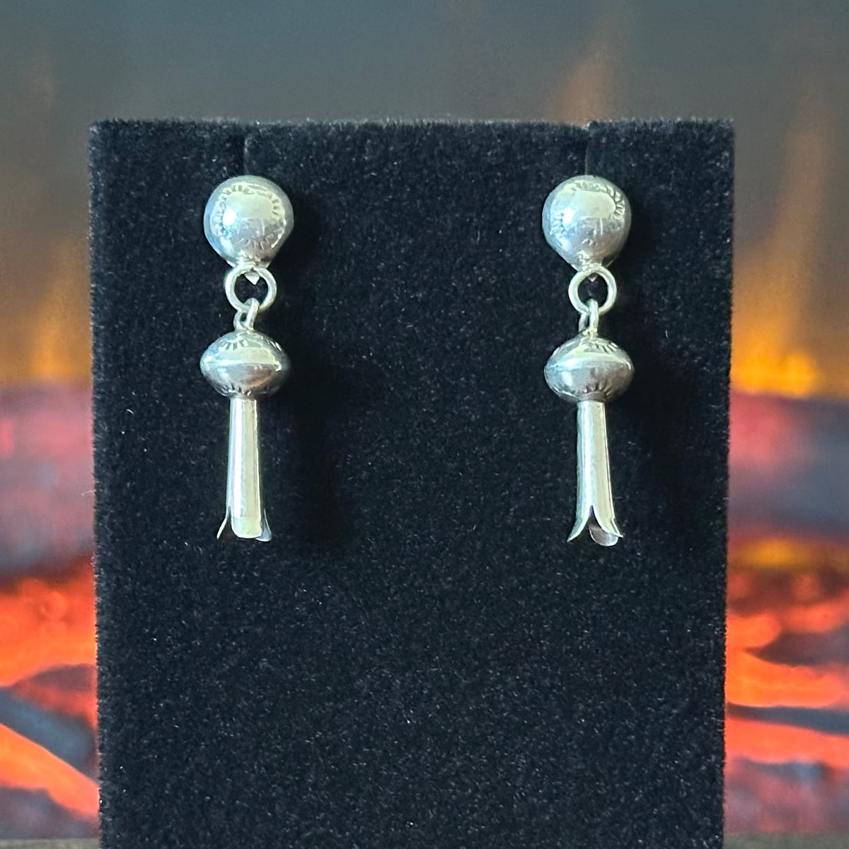 Sterling Hand Stamped Blossom Dangle Earrings