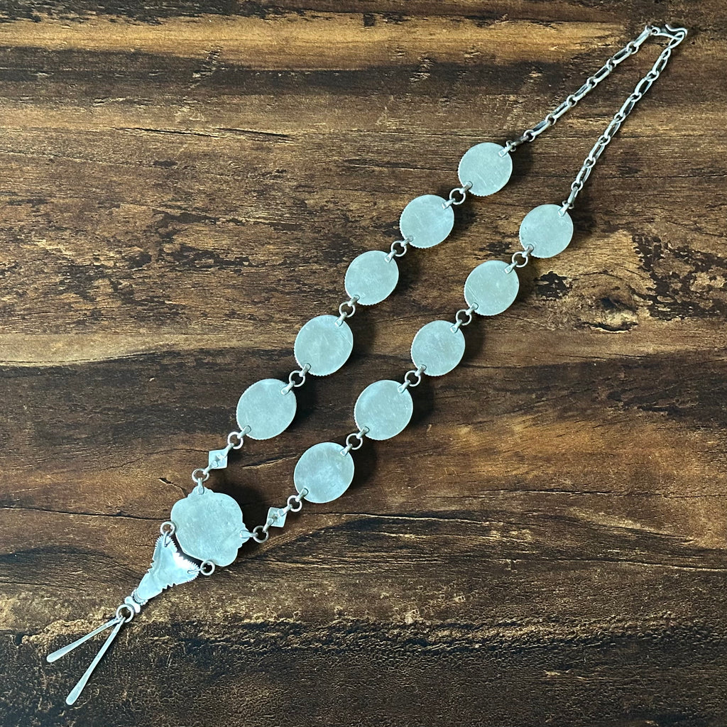 Turquoise 11 Stone Sterling Hand Stamped Lariat Statement Necklace