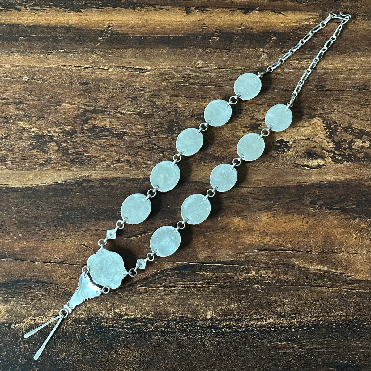 Turquoise 11 Stone Sterling Hand Stamped Lariat Statement Necklace