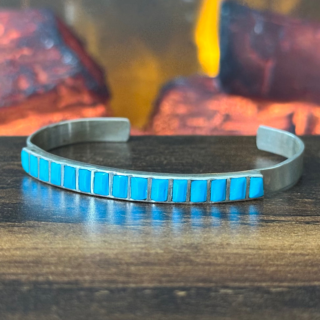 Turquoise 15 Stone Sterling Inlay Stacker Cuff