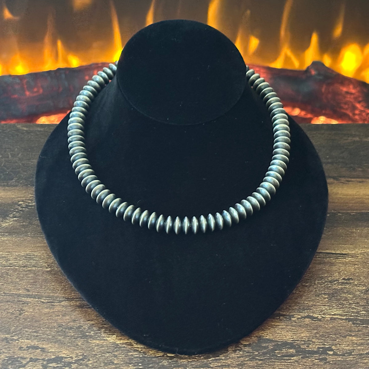 Navajo Bryannen Halwood Handmade Sterling Oxidized Saucer Beads