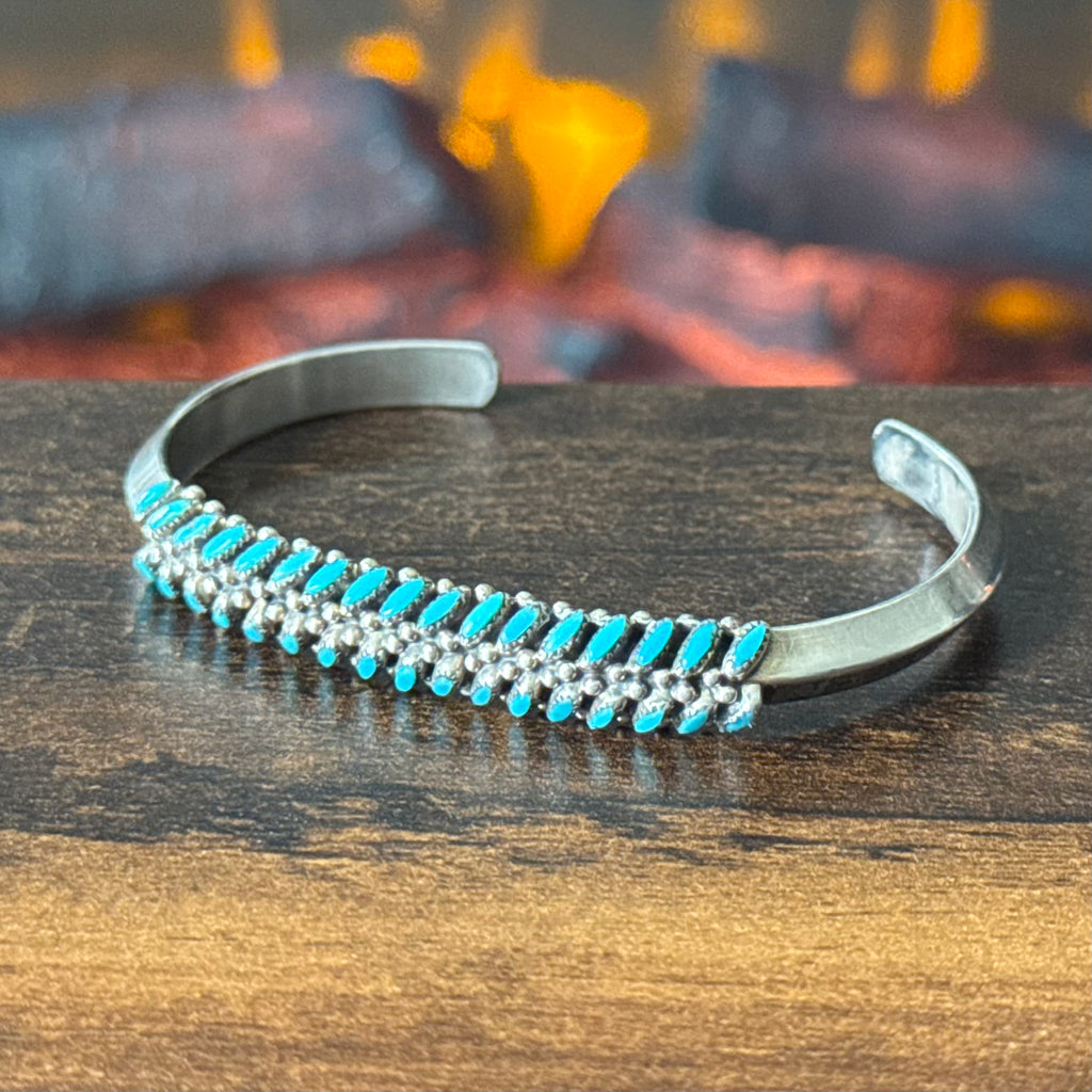 Turquoise 34 Stone Sterling Needlepoint Carinated Stacker Cuff