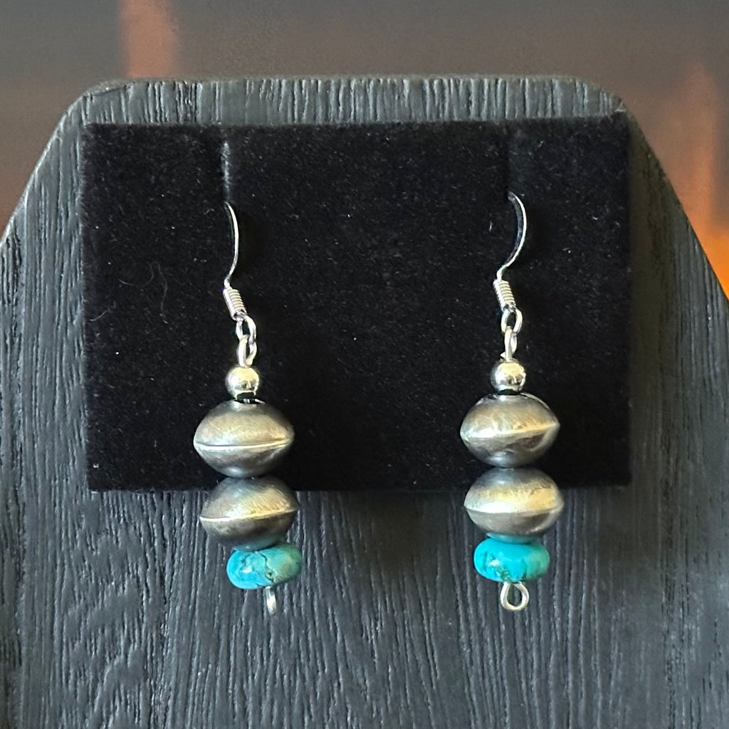 Navajo Tysha Aparicio Turquoise Sterling Handmade Rectangular Bead Stamped Necklace Earrings Set