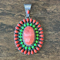 Navajo JW Toadlena Spiny Oyster Gaspeite Red Coral 49 Stone Sterling Cluster Pendant