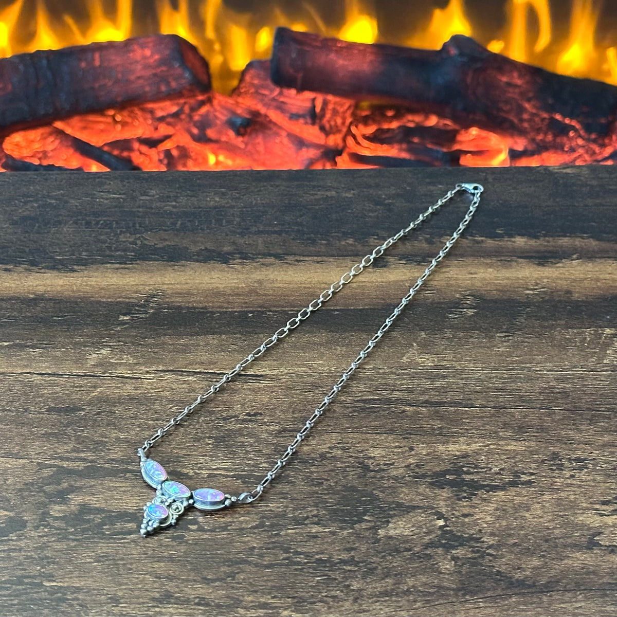 Running Bear Trading Pink Opal 4 Stone Sterling Raindrop Pendant Necklace