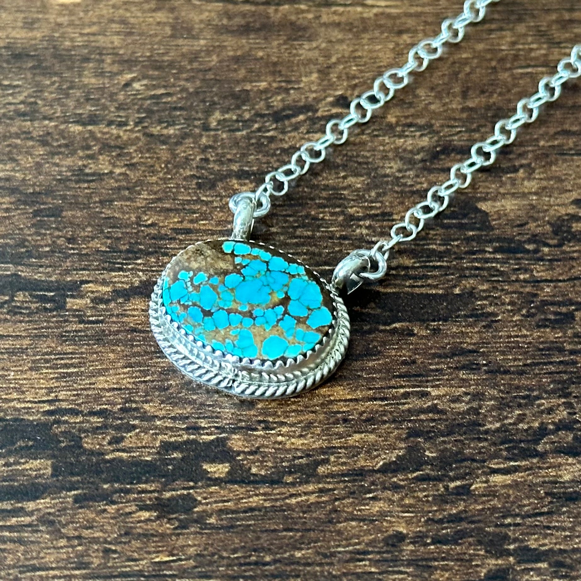 Navajo Keith Henry Golden Hills Turquoise Sterling Oval Pendant Necklace
