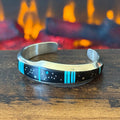 Navajo Jim Harrison Turquoise Jet Sterling Starry Night Inlay Cuff