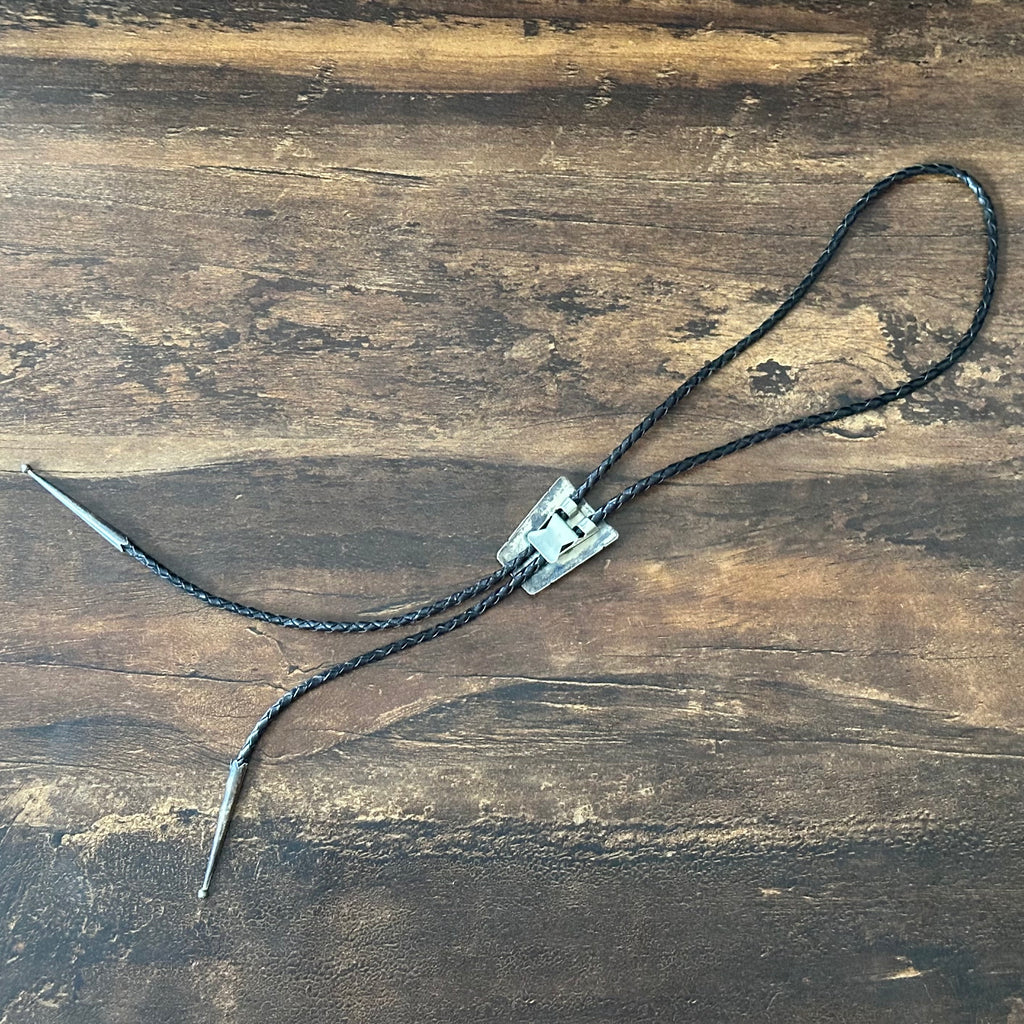 Navajo Dorothy Secatero Turquoise Sterling 9 Stone Cluster Hand Stamped Bolo Tie