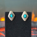 P Signed Turquoise Shadowbox Diamond Stud Earrings