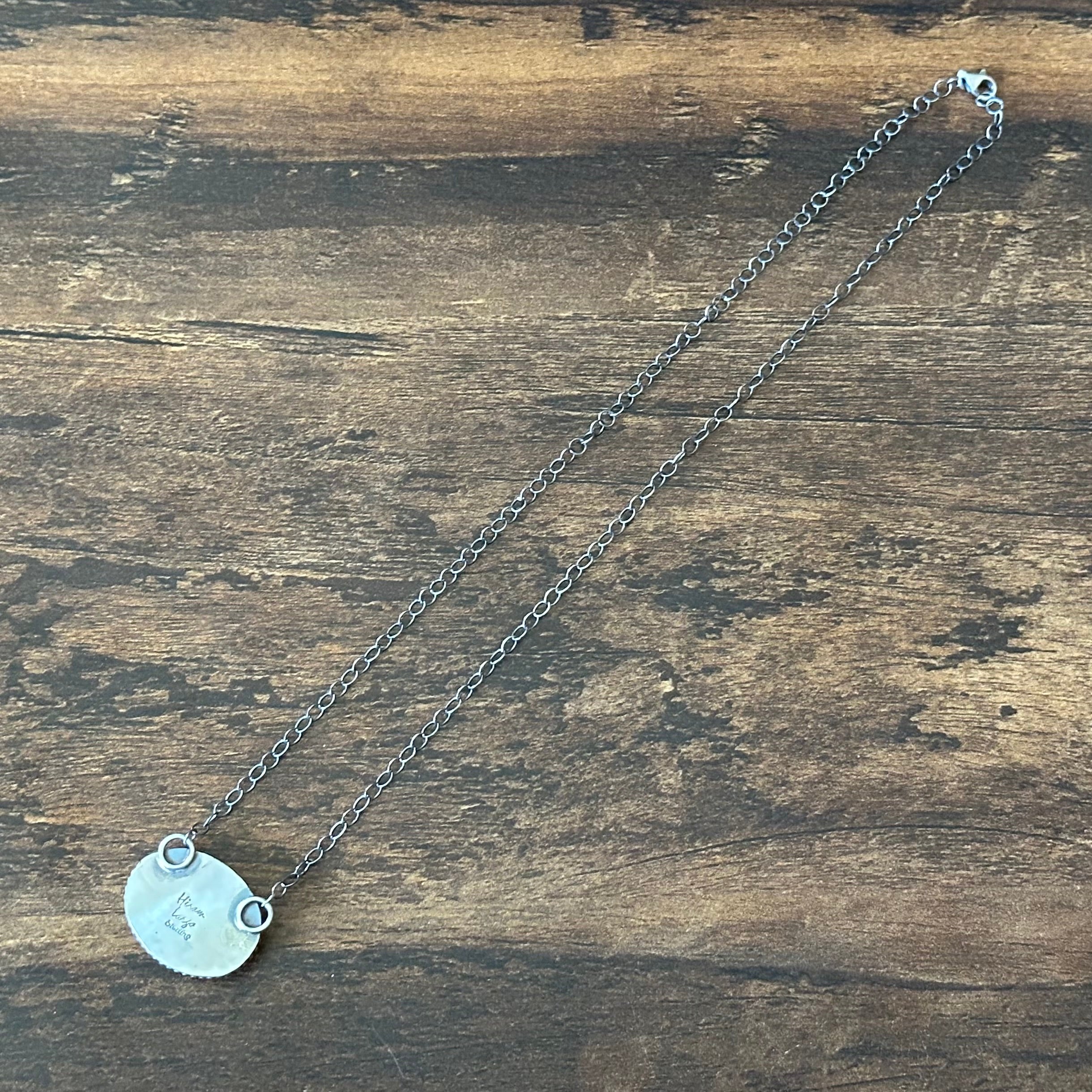 Navajo Hiram Largo White Buffalo Sterling Twist Wire Bezel Oval Pendant Necklace