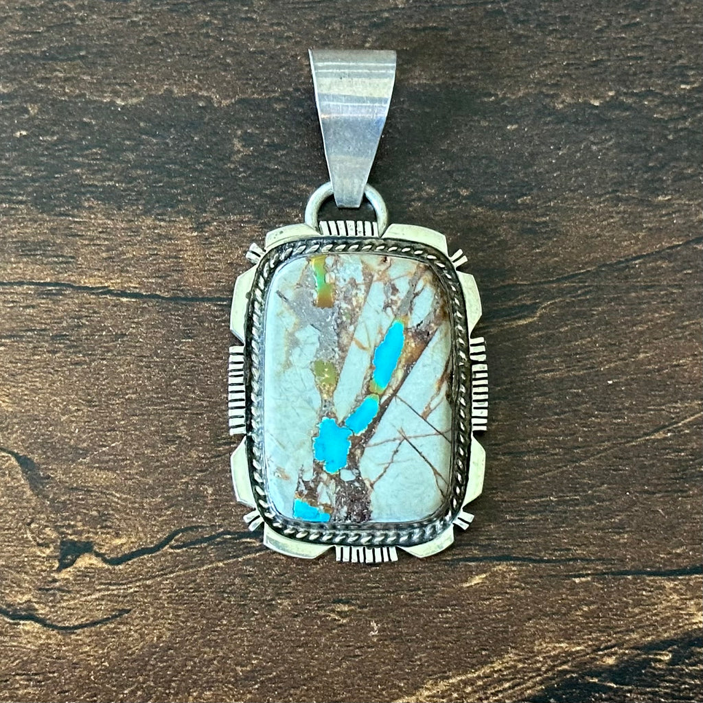 Silver Ray Royston Ribbon Turquoise Sterling Twist Wire Bezel Rectangular Pendant