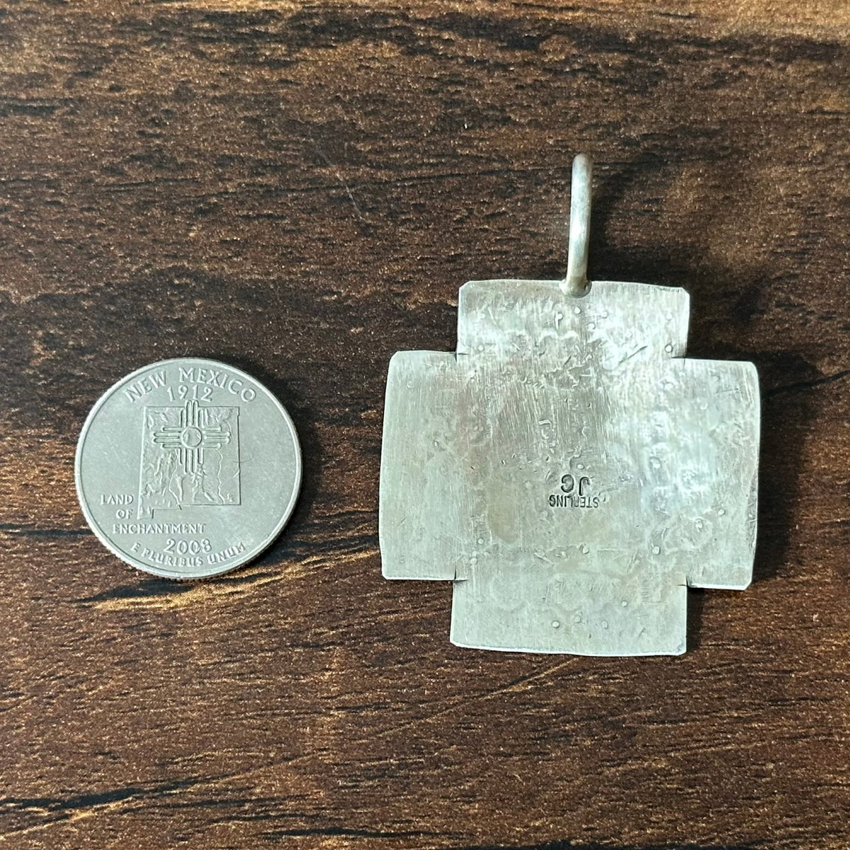 Navajo Jerry Gaussoin Sterling Hand Stamped Zia Cross Pendant