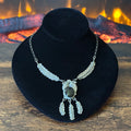 Vintage Onyx Sterling Floral Feather Necklace