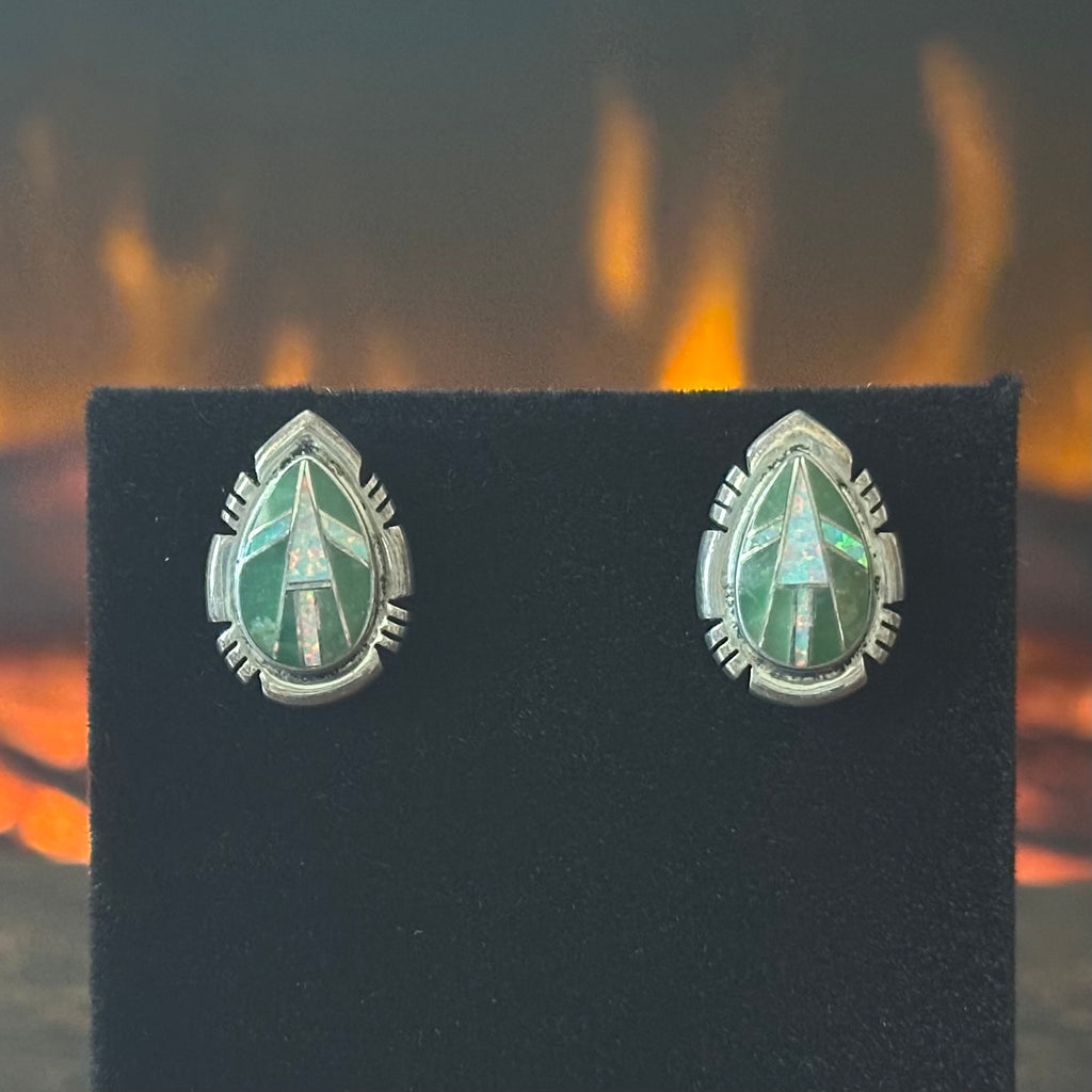 ASC Signed Turquoise Opal Sterling Teardrop Shaped Stud Earrings
