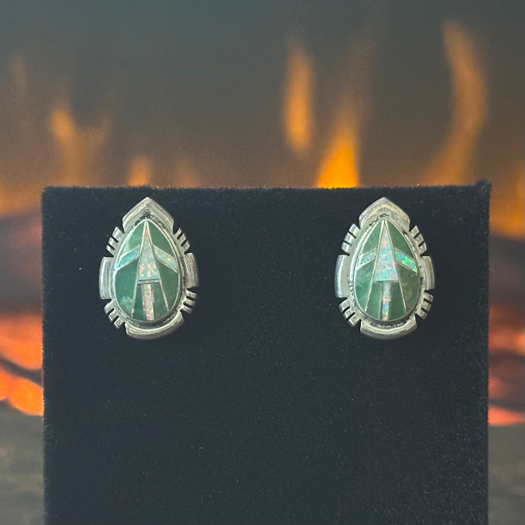 ASC Signed Turquoise Opal Sterling Teardrop Shaped Stud Earrings