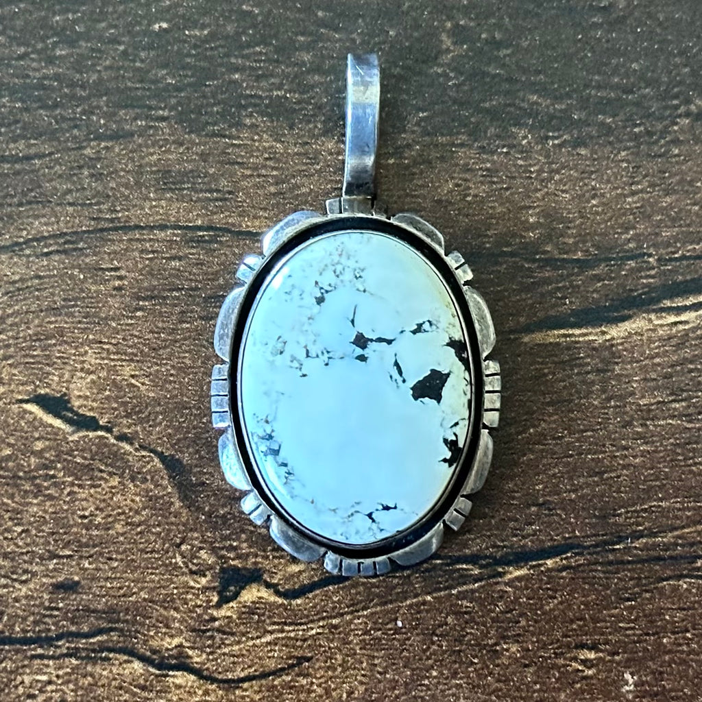C Spencer Signed White Buffalo Sterling Oval Pendant