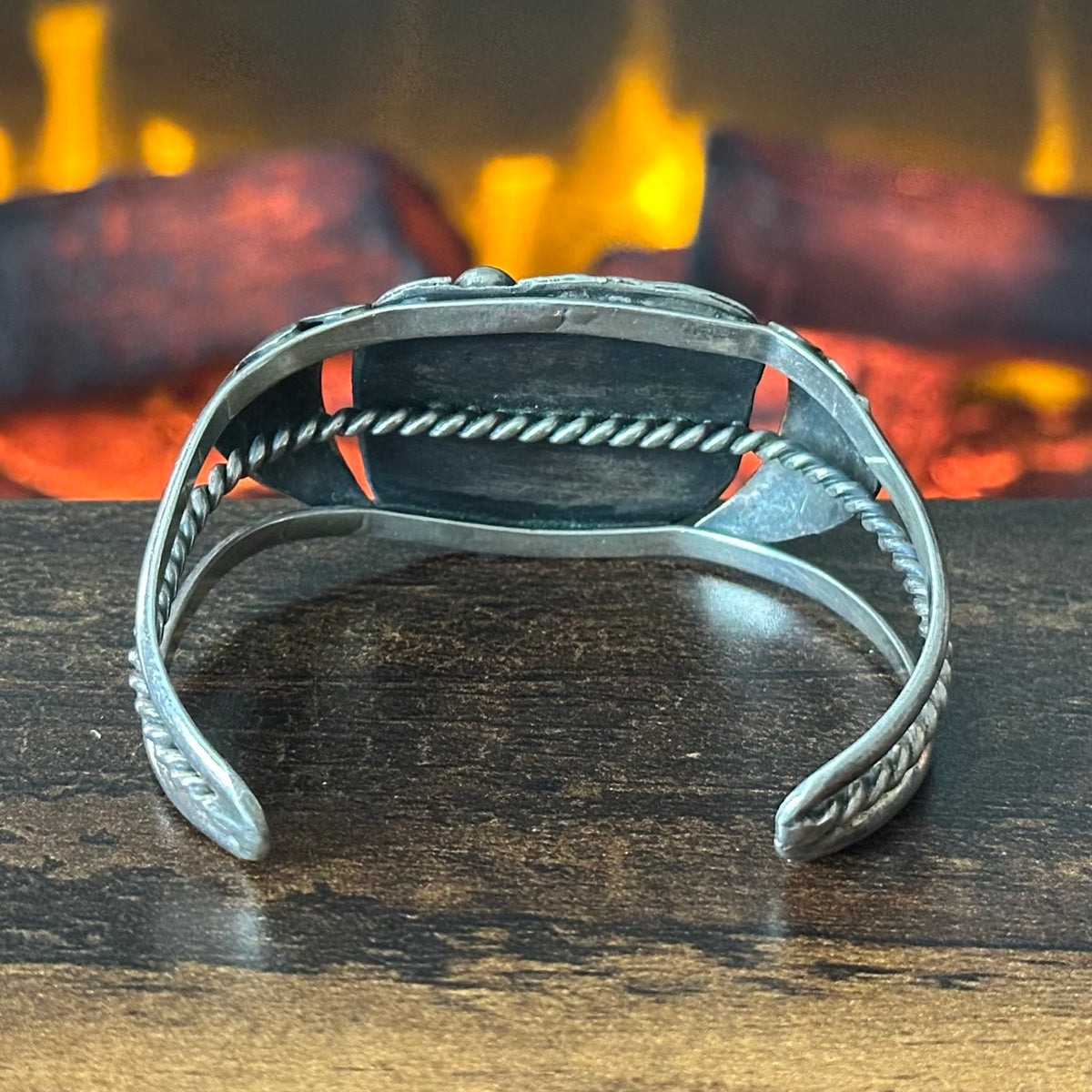 Vintage Turquoise Red Coral Sterling Hand Stamped Twist Wire Cuff