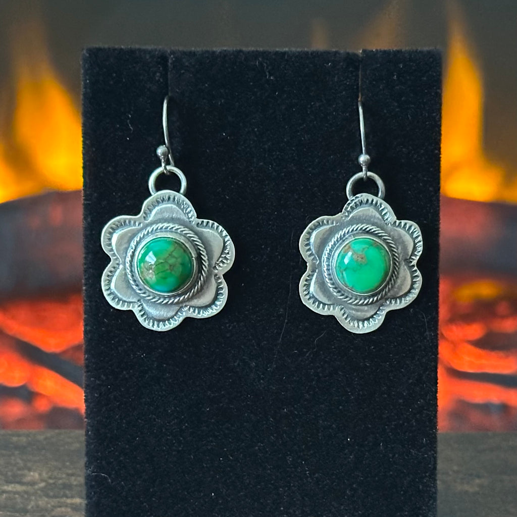 Navajo Danny Henio Sonoran Gold 20 Stone Hand Stamped Squash Blossom Earrings Set
