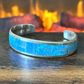Zuni Rickell & Glendora Booqua Blue Opal Sterling Geometric Inlay Cuff