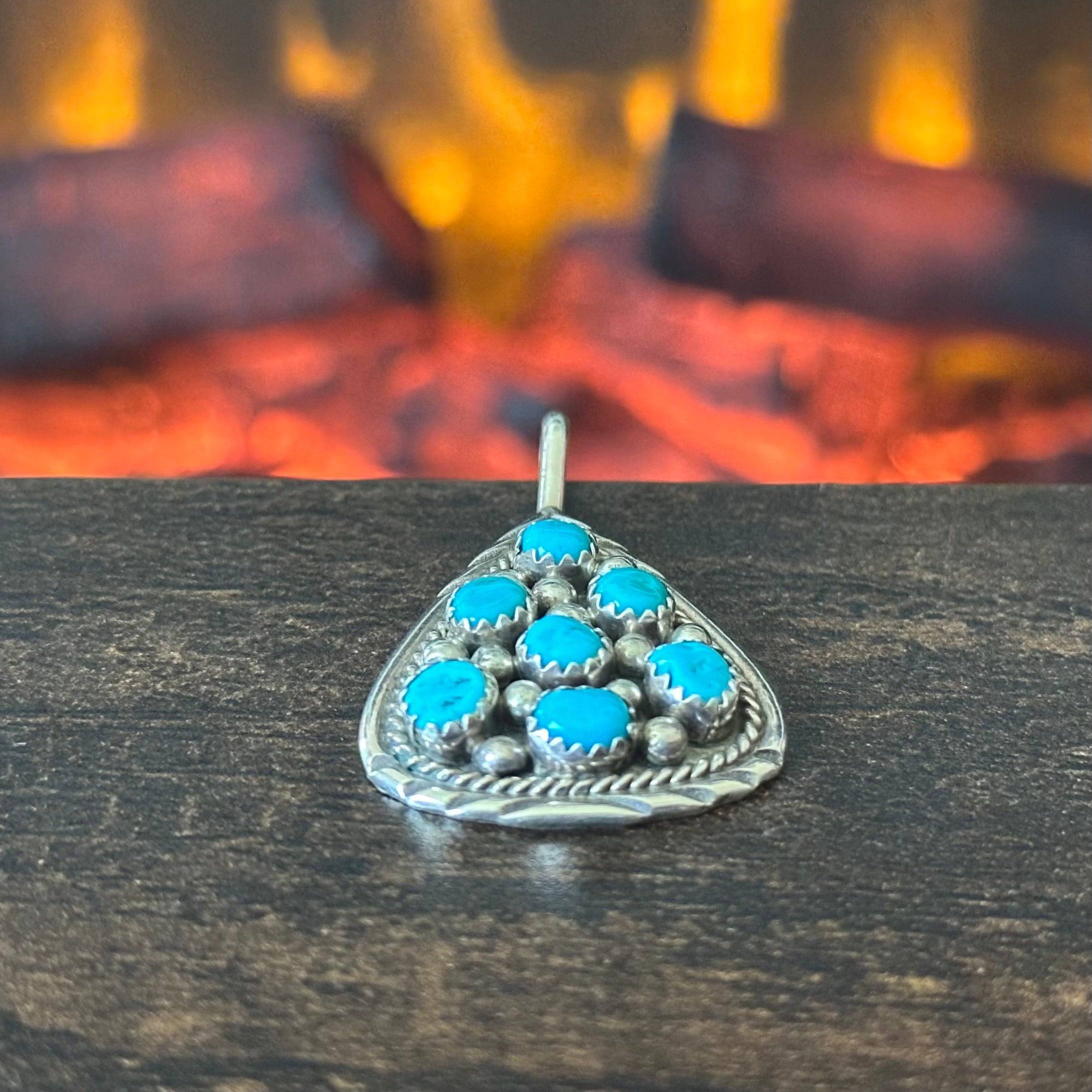 Navajo Irene Chiquito Turquoise 7 Stone Sterling Raindrop Cluster Pendant