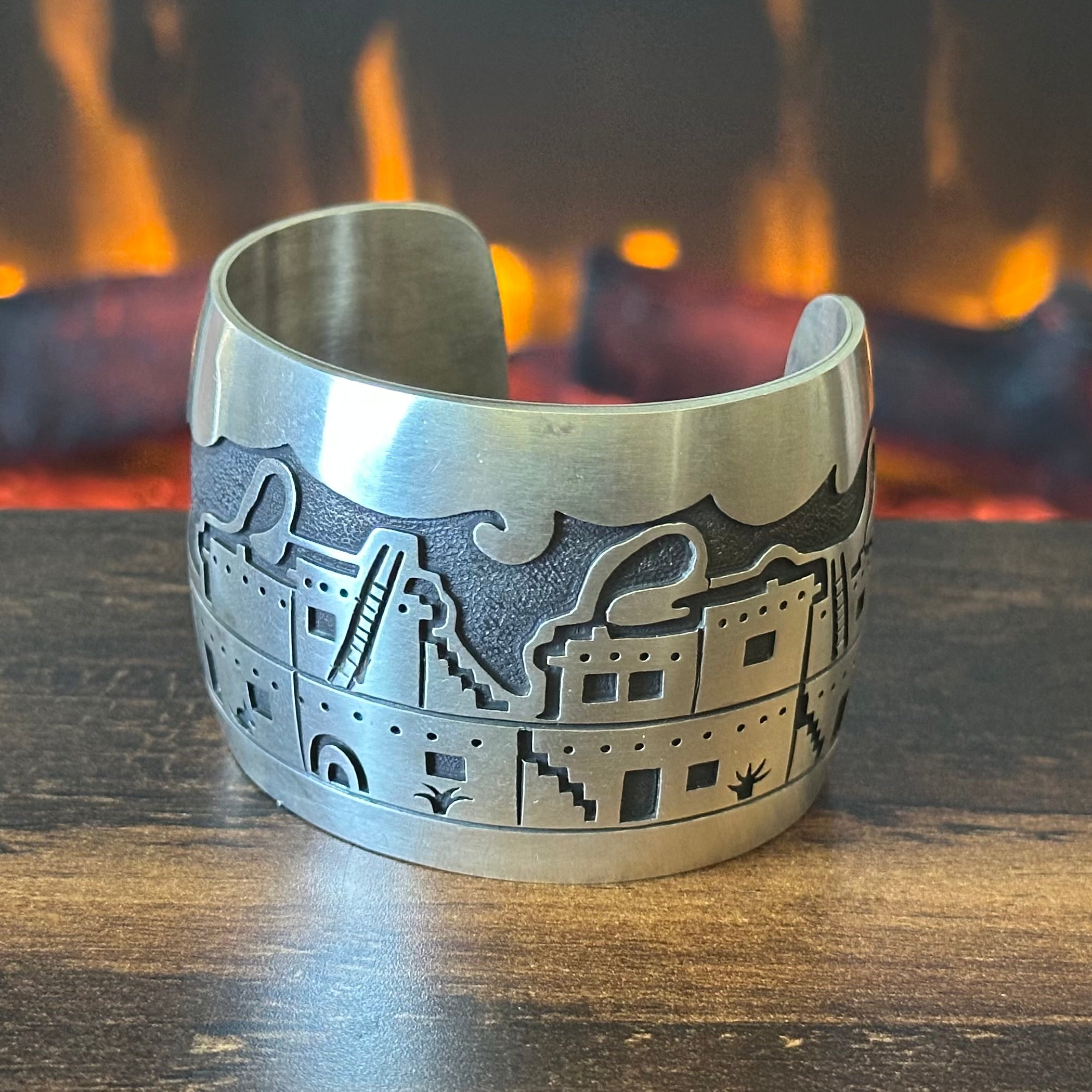 Pictogram Signed Sterling Overlay Storyteller Statement Cuff