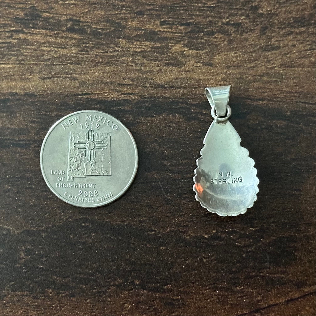 N.W. Signed Onyx Sterling Concho Teardrop Pendant